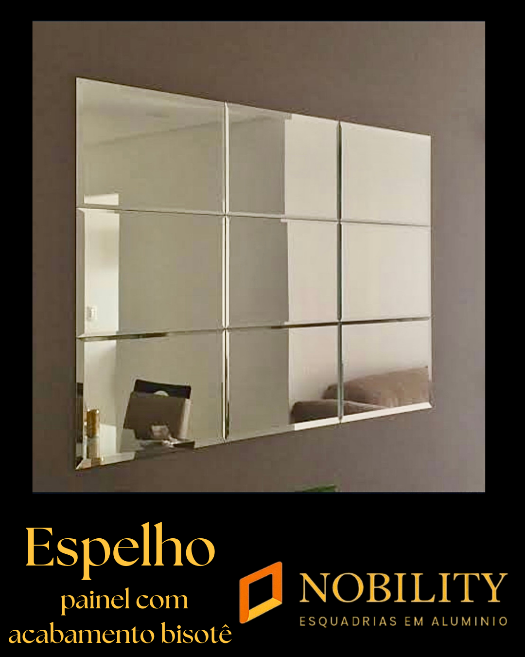 Espelho painel com acabamento bisotê